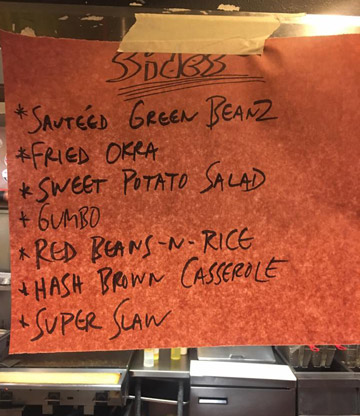 Today's sides at Sugarfire Barbecue