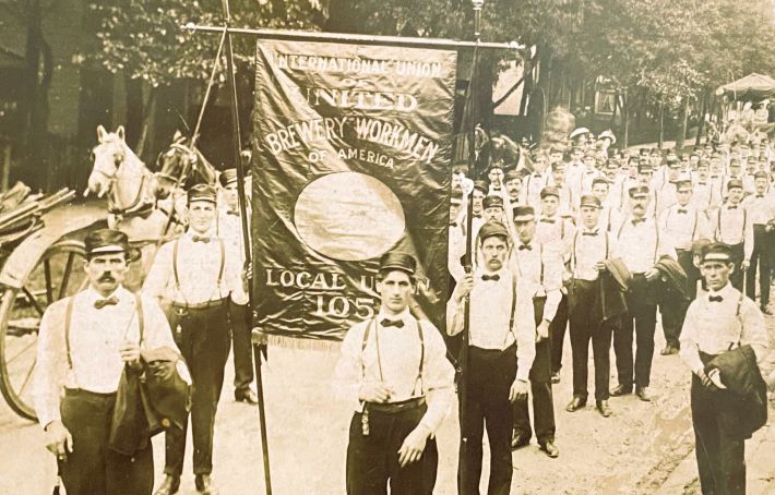 Beer union members on parade.