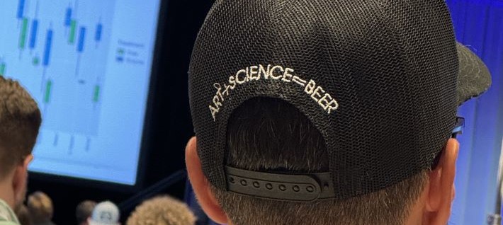 Art+Science=Beer hat, seen at 2024 World Brewing Congress 