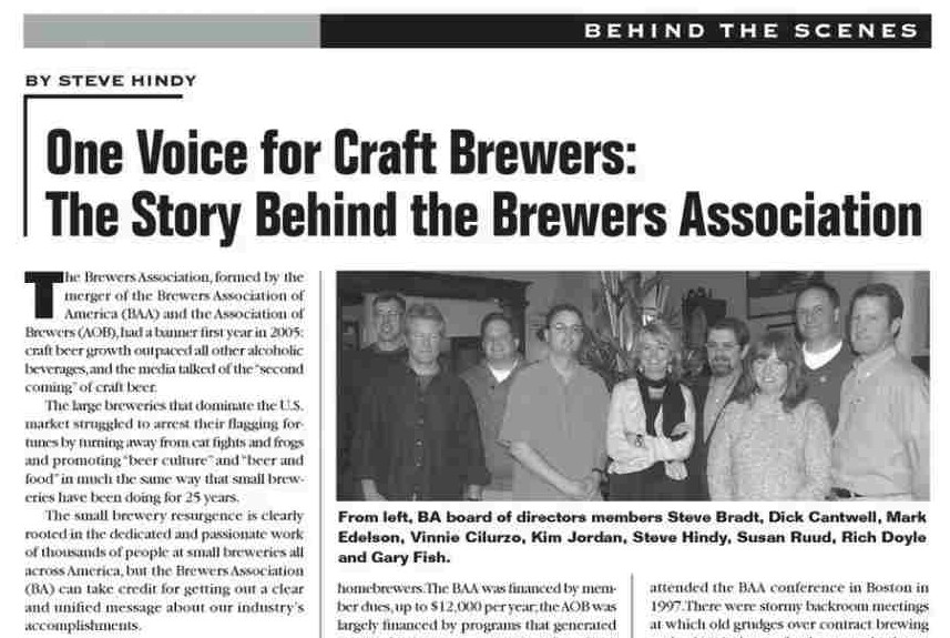 Beginning of story in The New Brewer about when two organizations merged to form the Brewers Association.