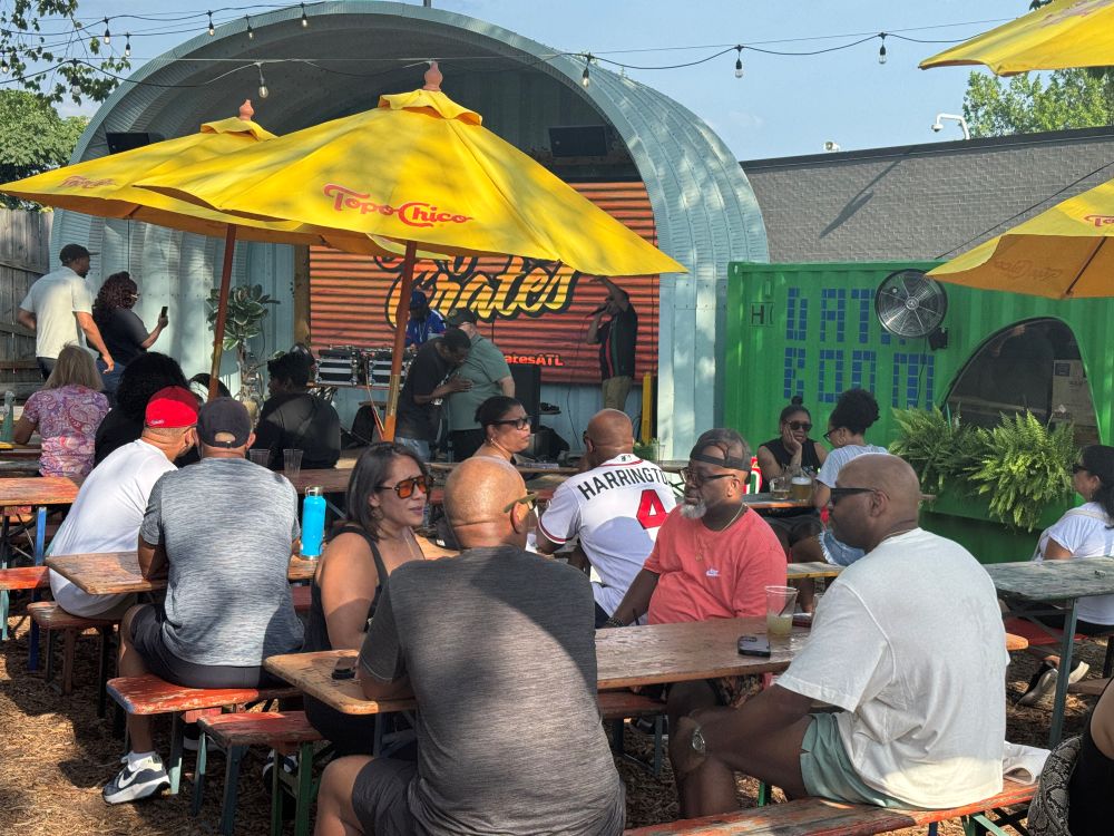 Drinking Halfway Crooks beer and listening to DJ Sammy B in the HC Biergarten