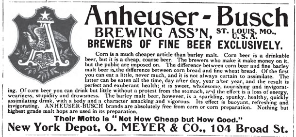 Puck Magazine Feb. 22 1893, A-B attaching corn beers